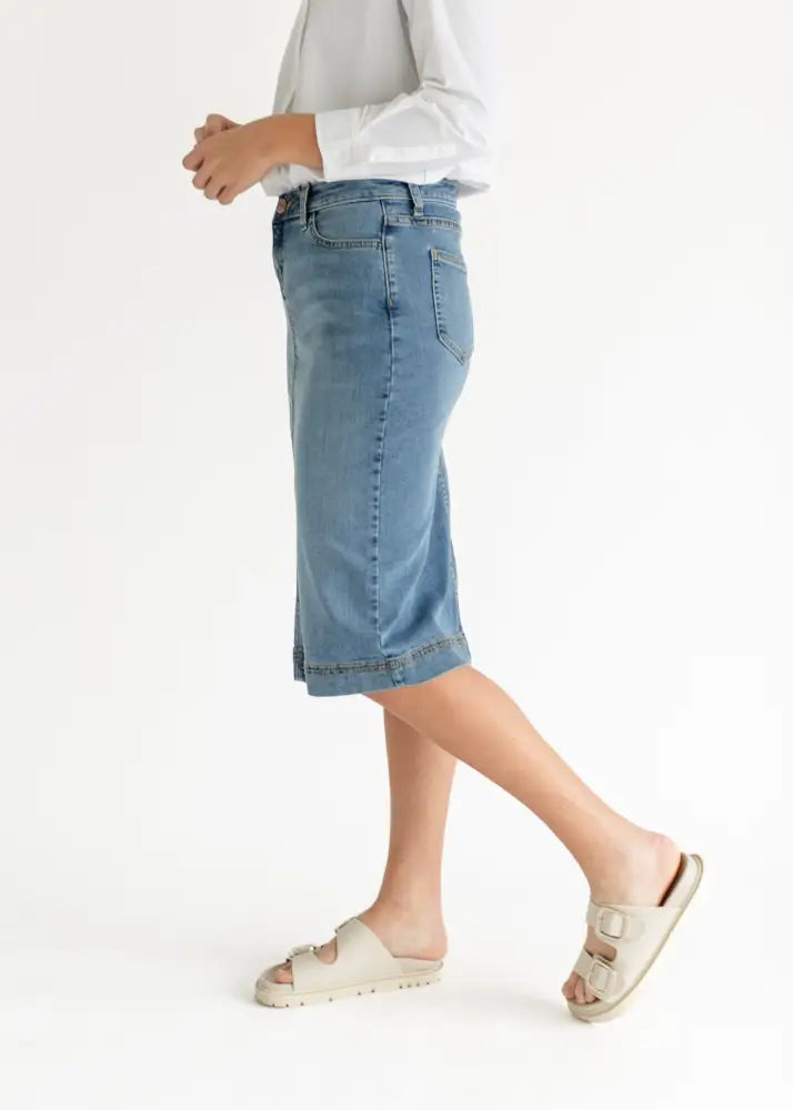 Bryn Light Wash Denim Midi Skirt IC Skirts