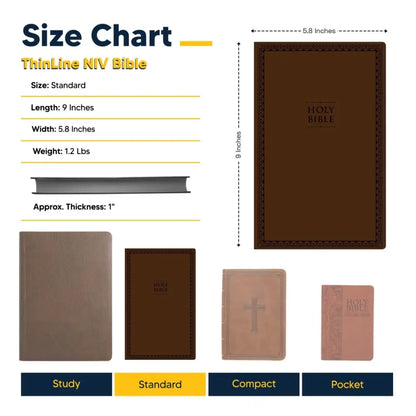 NIV Standard Size Thinline Holy Bible Small Print Brown Bible